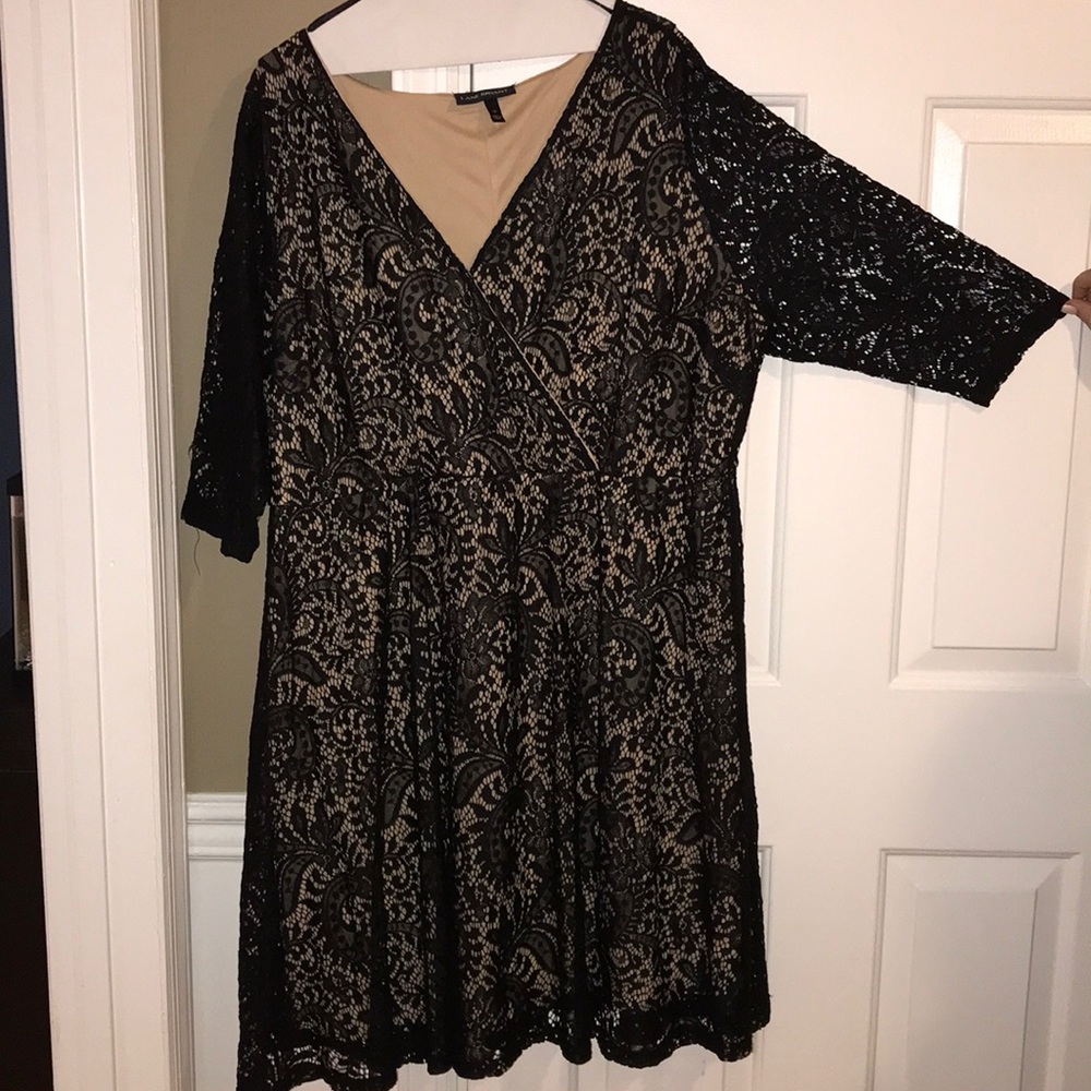 Lane Bryant Black Lace Dress with nude underlay